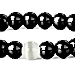 Black with one White bead Hematite Single Strand magnetic bead bracelet - Unisex